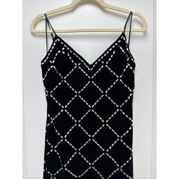 Ramy Brook Size 0 Black Omega Rhinestone Velvet Maxi Dress Spaghetti Straps - Picture 5 of 12